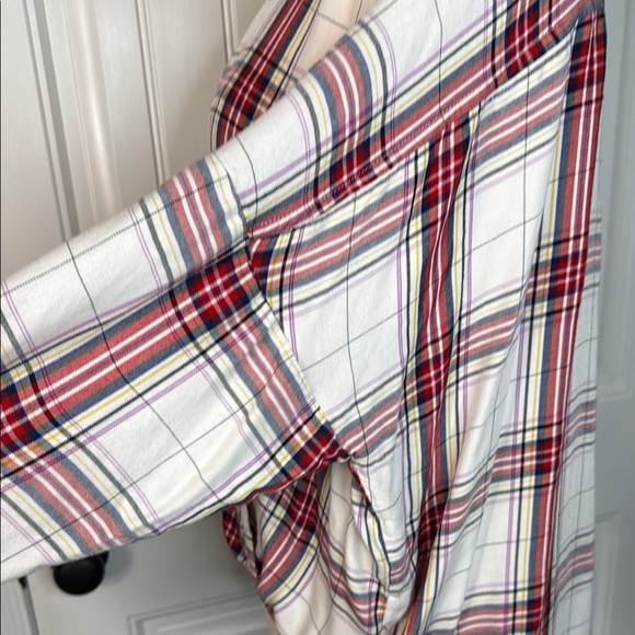 Lou & Grey for Loft red plaid wrap long sleeve top Sz XL - Picture 5 of 9